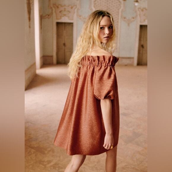 Sezane Editions Metallic Off Shoulder Mini Shift Dress Size 34 / US XS - Picture 4 of 10